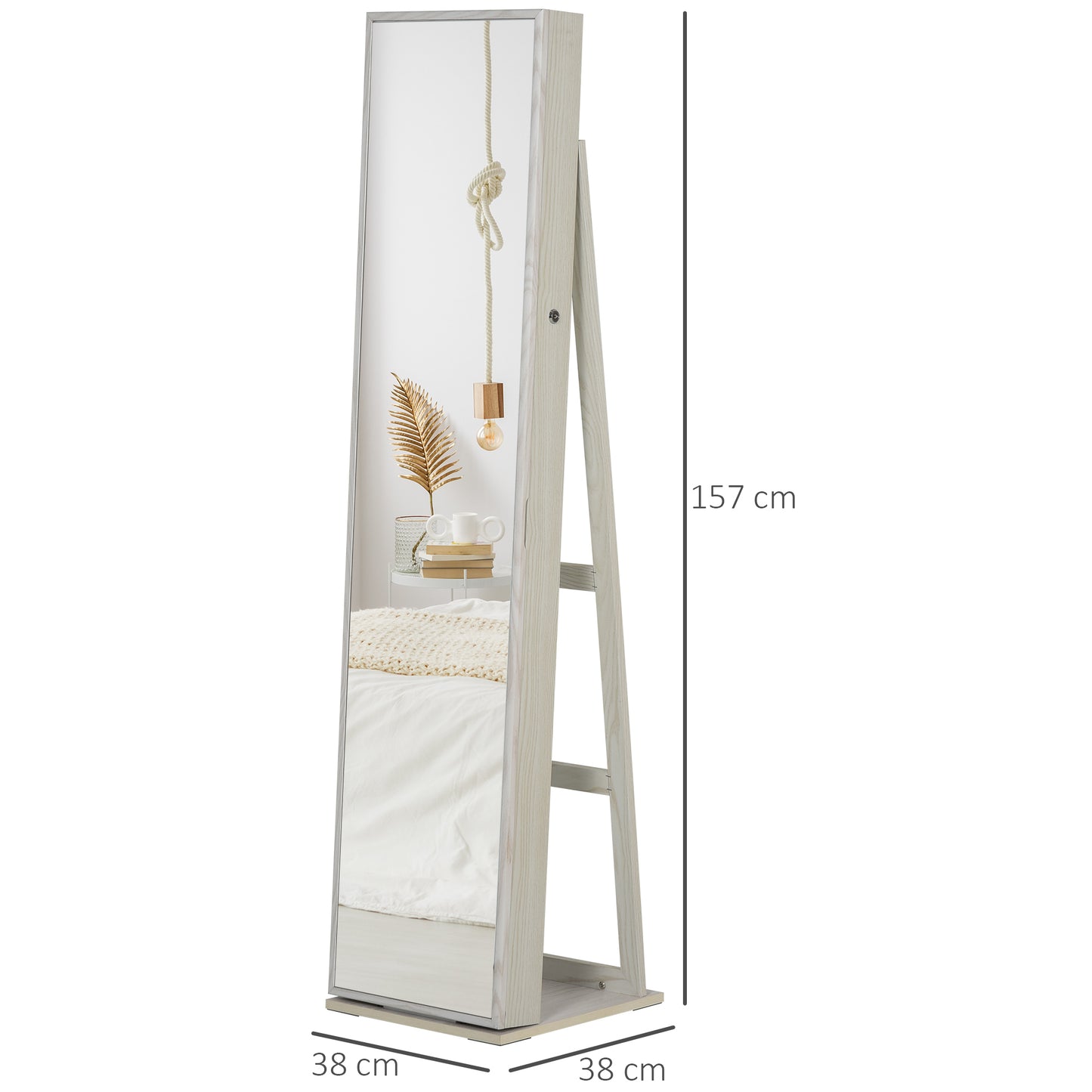 Joalheiro de Pé Armário para Joias com 6 Luzes LED Fechadura Organizador de Joias com Prateleiras Suportes para Anéis 38x38x157cm Branco