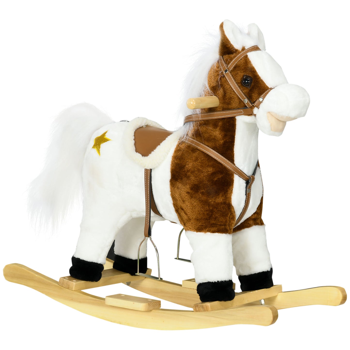 HOMCOM Cavalo Baloiço para Crianças acima de 3 Anos Cavalo Baloiço de Brincar com Música Som e Função de Movimento da Cauda Carga 30 kg 68x26x62 cm Marrom e Branco