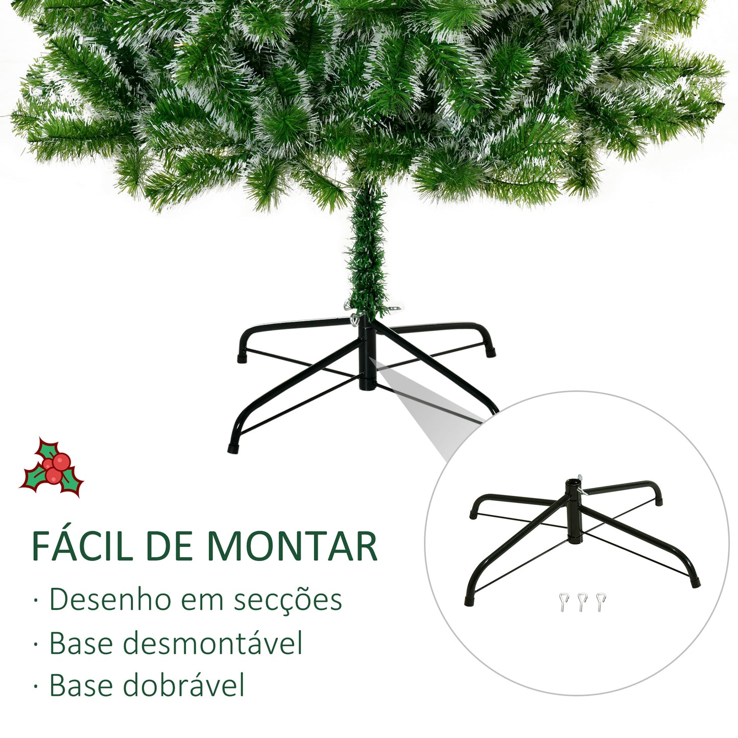 HOMCOM Árvore de Natal Artificial 210cm com 968 Ramos e Suporte de Metal Árvore de Natal para Decoração de Interior Sala de Estar Festas Ø100x210 cm Verde