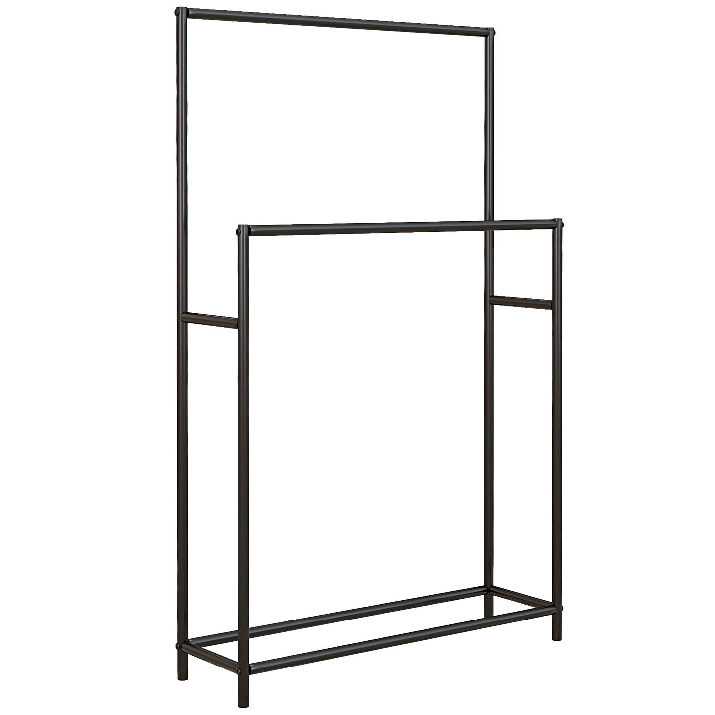 HOMCOM Toalheiro de Pé de 2 Níveis Toalheiro Casa de Banho com 2 Barras e Estrutura de Metal Toalheiro Moderno 66x20x110 cm Preto