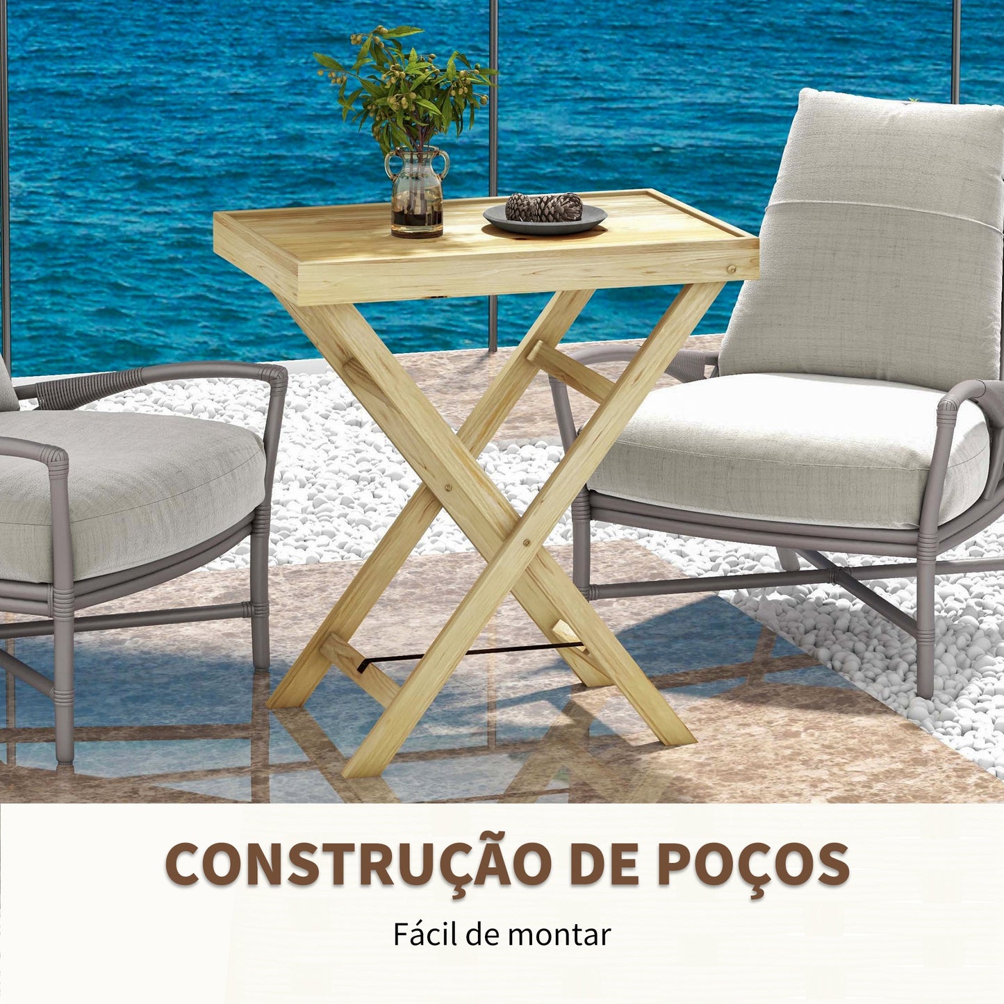 Outsunny Mesa de Jardim Retangular Mesa de Exterior de Madeira Capacidade 40 kg para Varanda Pátio 68x44x75 cm Natural