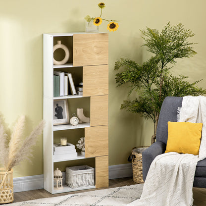 HOMCOM Estante de 5 Níveis Estante para Livros com 5 Portas e Compartimentos Abertos para Sala de Estar Dormitório Estúdio 63x22x166cm Branco e Madeira