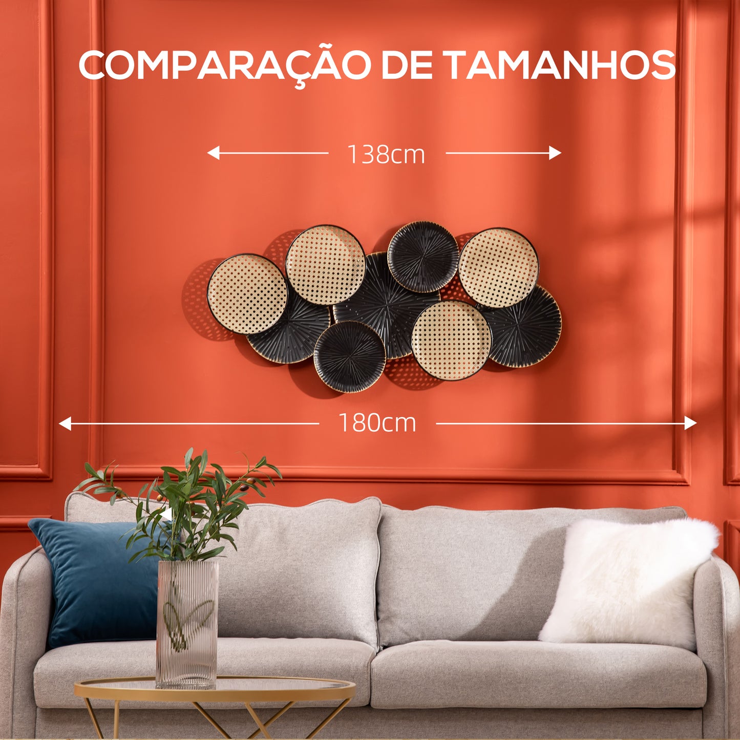 HOMCOM Decoração de Parede de Metal 3D Desenho de Círculos 100x48cm Arte de Parede Decoração de Parede Metálica para Sala de Estar Dormitório Cozinha Preto e Marrom