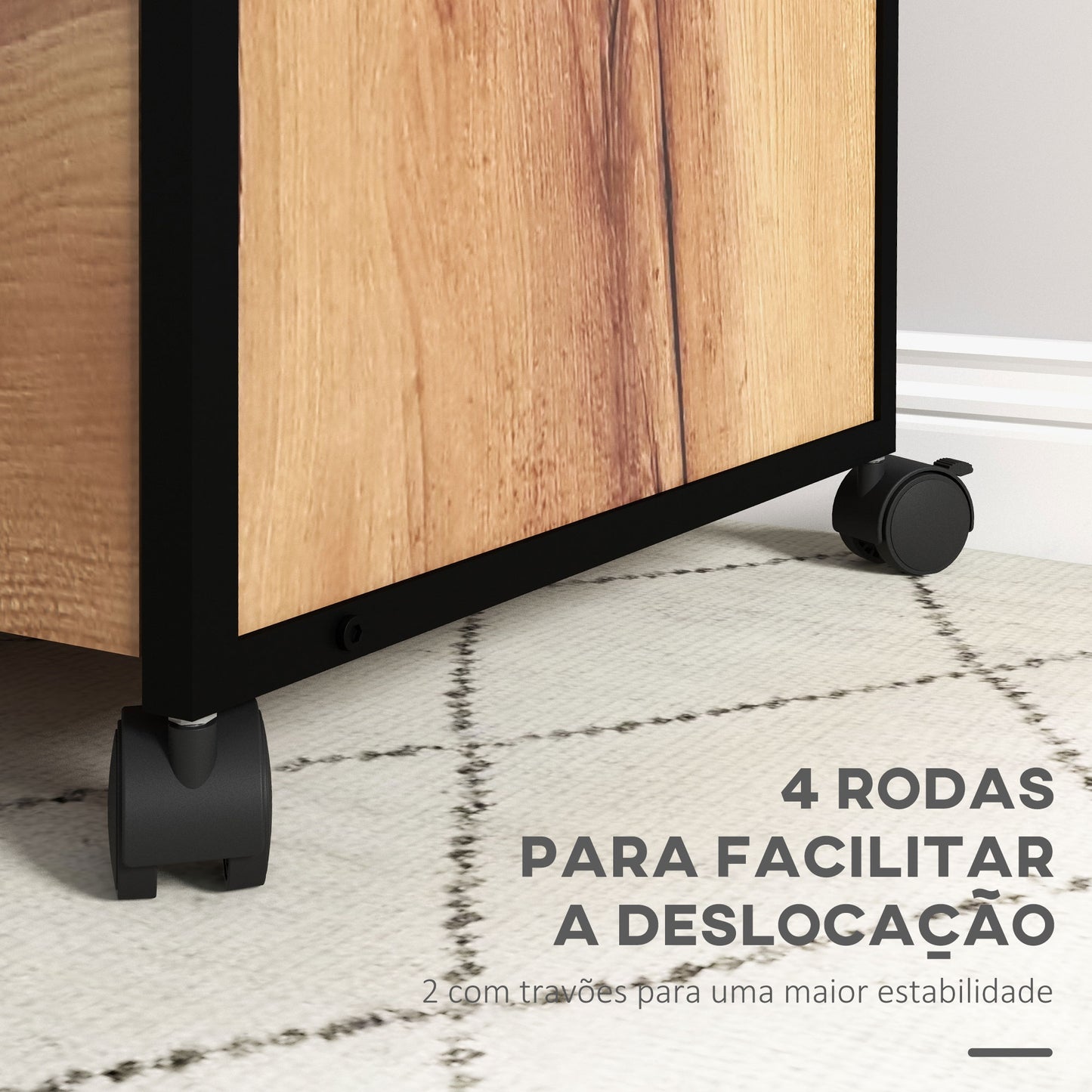 Vinsetto Bloco de Gavetas com Fechadura Bloco de Gavetas Escritório com Rodas 2 Gavetas Barra Suspensa para Papéis A4 e Carta e 2 Chaves 44x40x66,5 cm Marrom Rústico