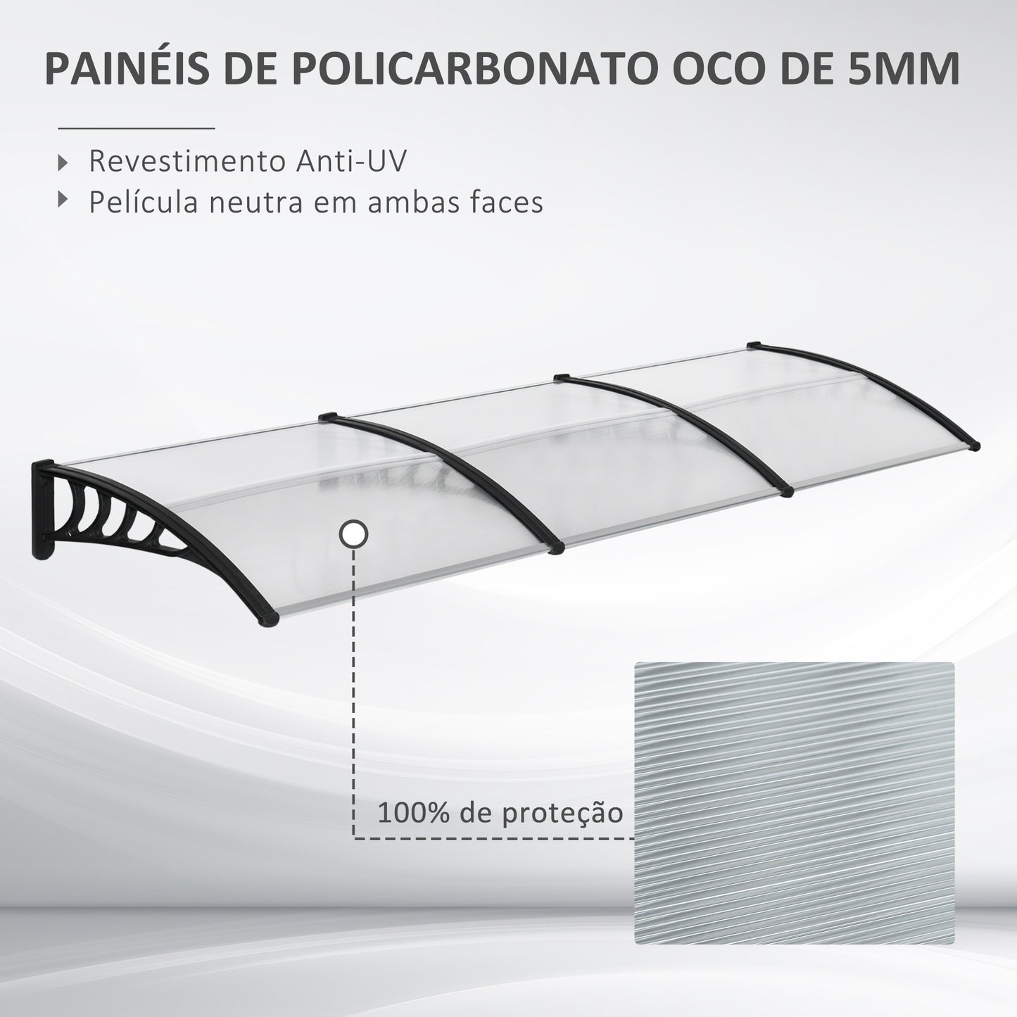 Outsunny Marquise de Proteção 303x96cm Marquise Exterior para Portas e Janelas Contra o Sol e Chuva com Suporte Liga de Alumínio Policarbonato Transparente