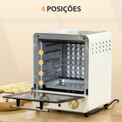 HOMCOM Mini Forno Elétrico 15 Litros 1000W Forno com Temperatura até 230°C Temporizador 60 Minutos Bandeja e Grade 25,5x27,5x32cm Creme