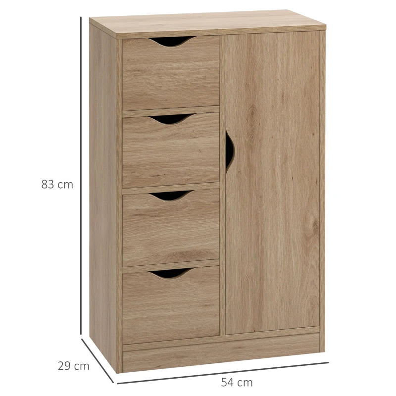 Aparador Ally - Cor Castanho - Com 4 Gavetas e 1 Porta - 54x29x83cm - Carvalho - Design Moderno