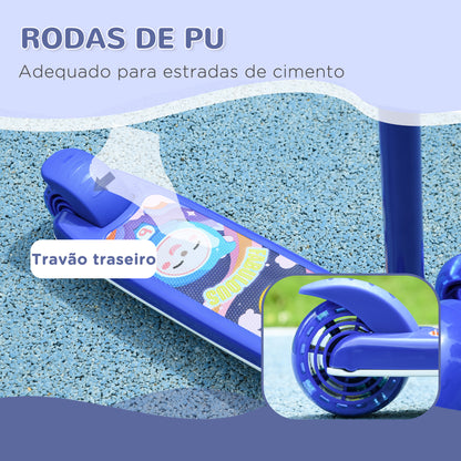 AIYPLAY Trotinete para Crianças de 2-6 Anos Trotinete Infantil Dobrável Trotinete com 3 Rodas LED Altura Ajustável Carga 25 kg 52x29x63-76 cm Azul