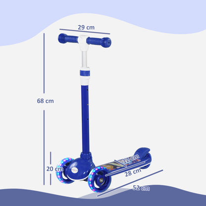 AIYPLAY Trotinete para Crianças de 2-6 Anos Trotinete Infantil Dobrável Trotinete com 3 Rodas LED Altura Ajustável Carga 25 kg 52x29x63-76 cm Azul