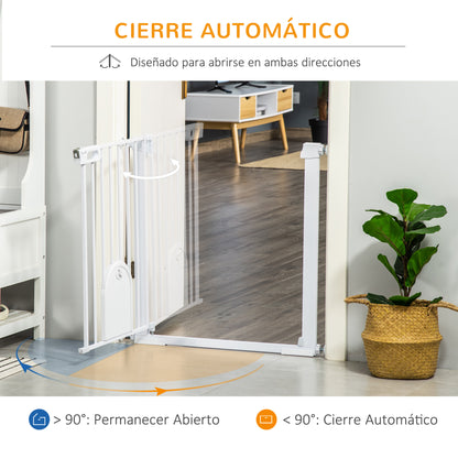 PawHut Barreira de Segurança de Cães Animais de Estimação para Escadas e Portas 75-103cm com 2 Extensões Fechamento Automático e Sistema de Duplo Bloqueio Aço Branco