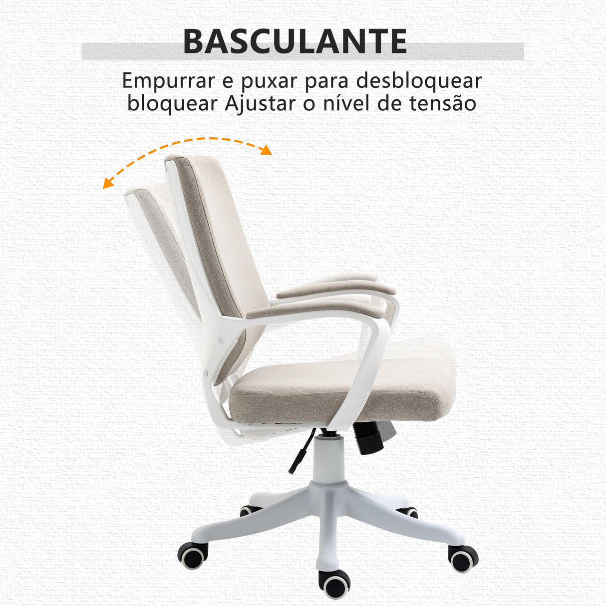 Vinsetto Cadeira de Escritório Giratória Cadeira de Escritório Ergonómica com Altura Ajustável Apoio para os Braços Acolchoado e Suporte Lombar Carga Máxima 120 kg 62x69x92-100 cm Bege