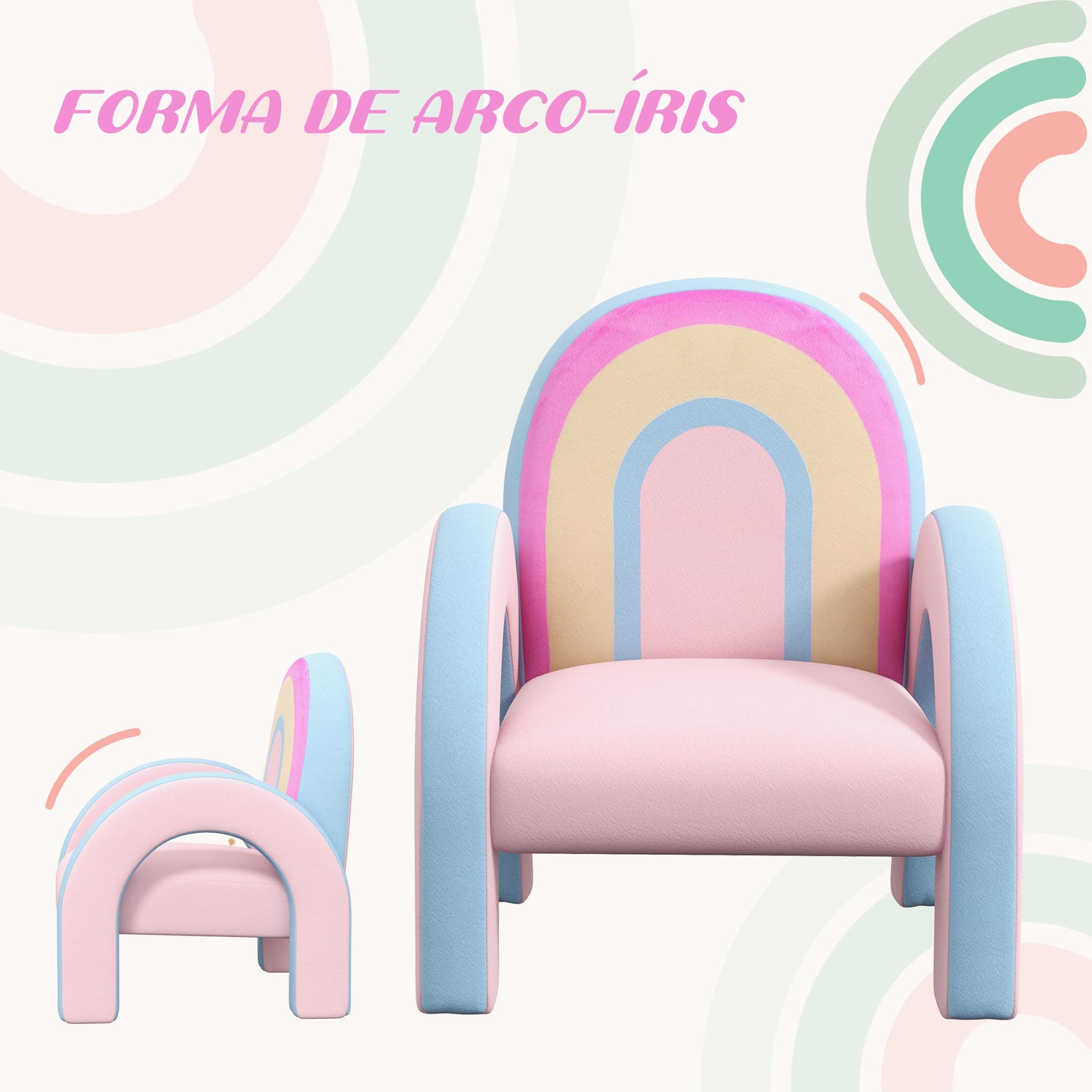 ZONEKIZ Poltrona para Crianças Pequenas em Forma de Arco Íris Mini Sofá para Crianças de 1,5 a 5 Anos para Dormitório Sala de Estar Carga Máxima 45 kg 43x41x51 cm Rosa