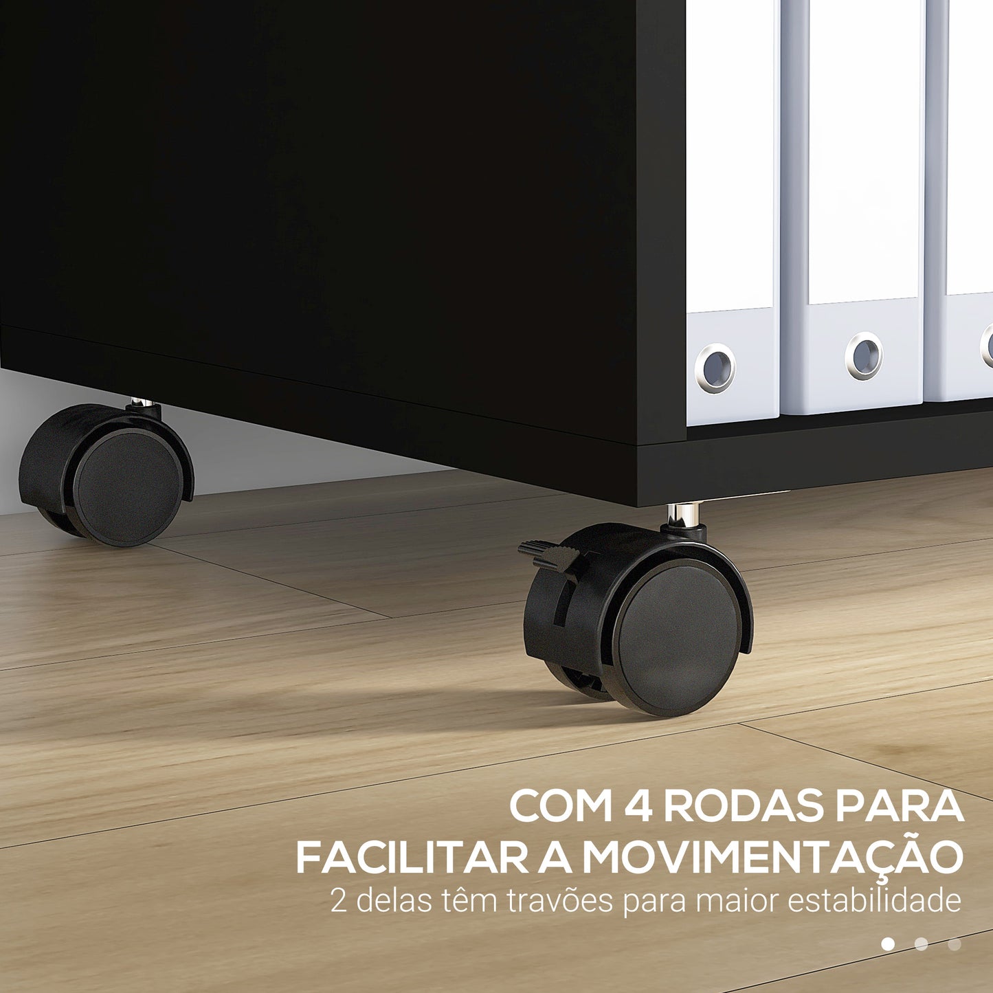 Vinsetto Armário para Impressora com Rodas e 2 Gavetas Armário para Escritório com Fechadura e Prateleiras Abertas para Documentos Tamanho Carta e A4 90x3,5x68,5 cm Castanho Rústico e Preto