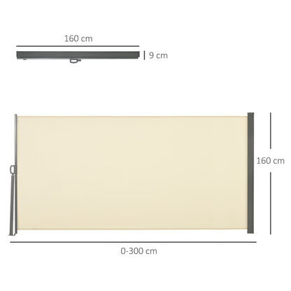 Outsunny Toldo Lateral Retrátil para Terraço Pátio ou Jardim Toldo de Privacidade para Exterior Dobrável 300x160 cm Creme