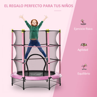 HOMCOM Trampolim para Crianças acima de 3 Anos Cama Elástica Infantil com Rede de Segurança e Estrutura de Aço para Interiores e Exteriores Carga 45kg 140x140x160cm Rosa