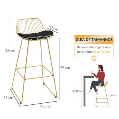 Conjunto de 2 Bancos Altos Daury com Almofada em Veludo - Design Moderno