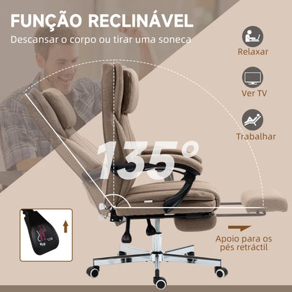 Cadeira de Escritório Kiwan Reclinável com 6 Pontos de Massagem com Vibração e Altura Ajustável - Castanho - Design Moderno