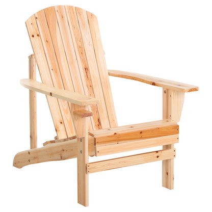 Outsunny Cadeira Adirondack de Madeira Cadeira de Jardim com Apoio para os Braços Encosto Alto para Terraço Balcão Exterior 72,5x97x96cm Natural