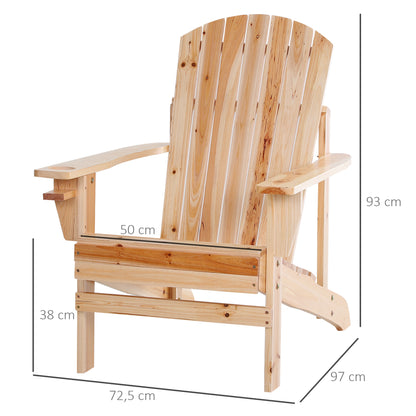 Outsunny Cadeira Adirondack de Madeira Cadeira de Jardim com Apoio para os Braços Encosto Alto para Terraço Balcão Exterior 72,5x97x96cm Natural