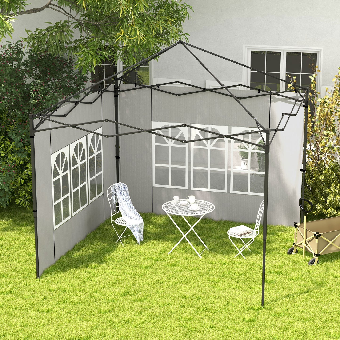 Outsunny Conjunto de 2 Paredes Laterais para Tendas de 3x3m e 3x6m Paredes Laterais para Tendas com Janelas Transparentes 293x193cm Branco