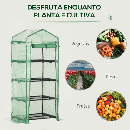 Outsunny Estufa de Jardim com 4 Prateleiras e Cobertura de PE Estufa de Aço para Cultivo de Plantas Flores 70x50x160cm Verde