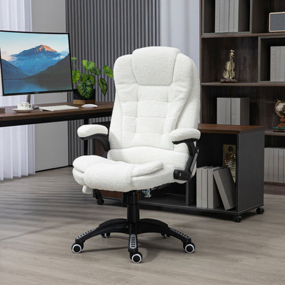 Vinsetto Cadeira de Massagem com 6 Pontos de Massagem Cadeira de Escritório Reclinável até 130° com Função de Aquecimento Altura Ajustável e Rodas para Estúdio 67x74x107-116 cm Branco