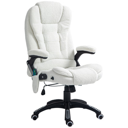 Vinsetto Cadeira de Massagem com 6 Pontos de Massagem Cadeira de Escritório Reclinável até 130° com Função de Aquecimento Altura Ajustável e Rodas para Estúdio 67x74x107-116 cm Branco