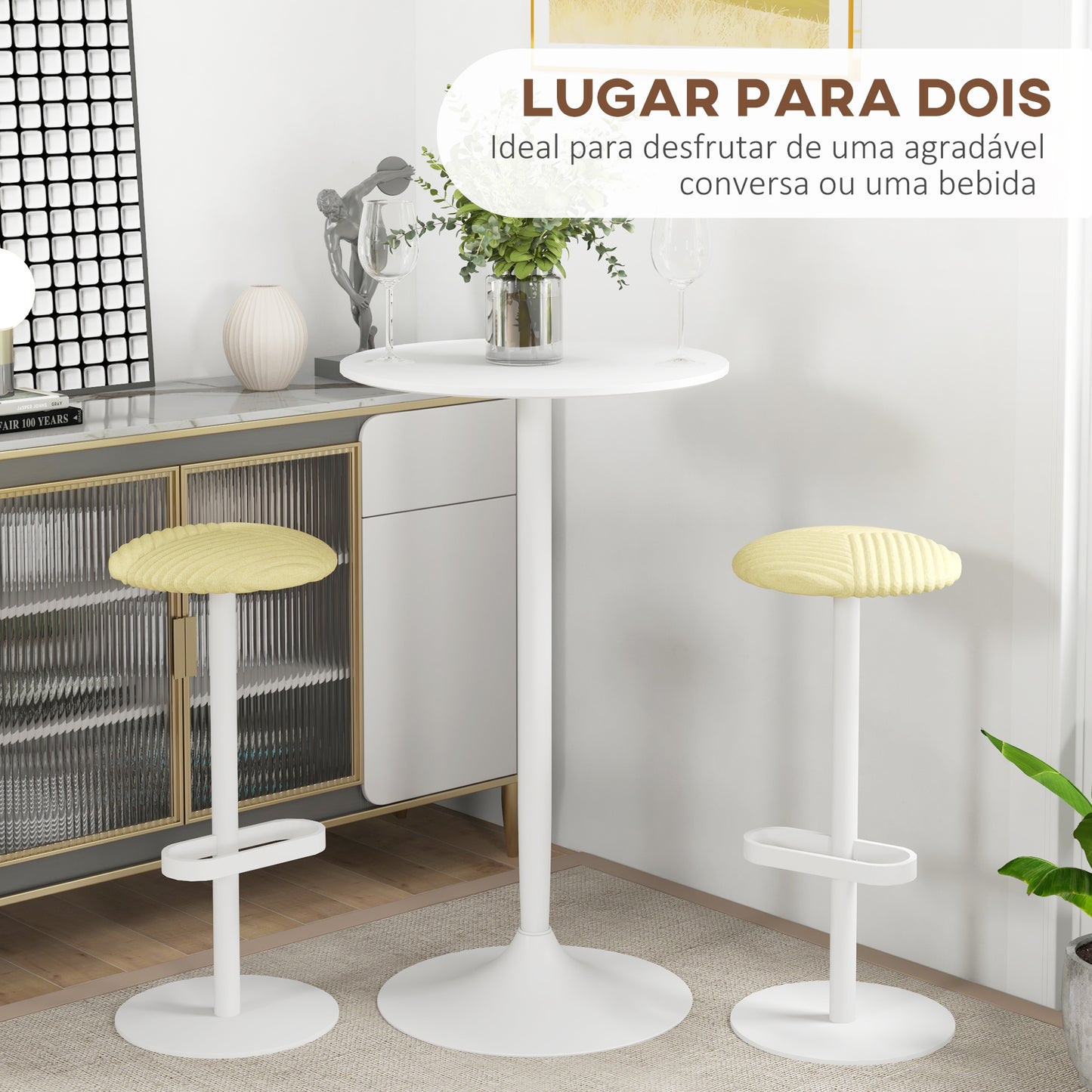 HOMCOM Mesa de Bar Redonda Mesa Alta de Cozinha Moderna com Bancada Pintada e Estrutura de Aço para 2 Pessoas para Casa Sala de Jantar Ø60x102 cm Branco