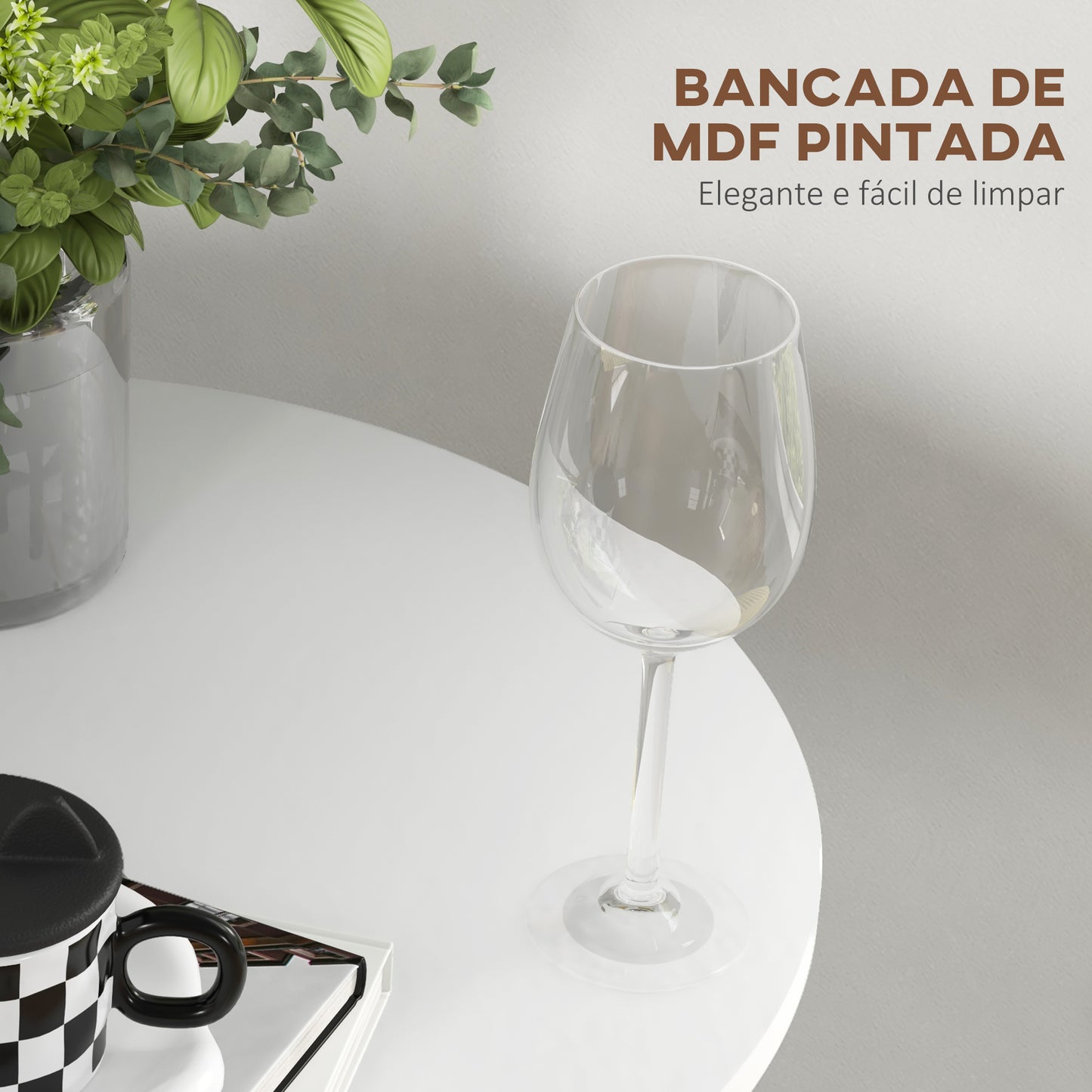 HOMCOM Mesa de Bar Redonda Mesa Alta de Cozinha Moderna com Bancada Pintada e Estrutura de Aço para 2 Pessoas para Casa Sala de Jantar Ø60x102 cm Branco