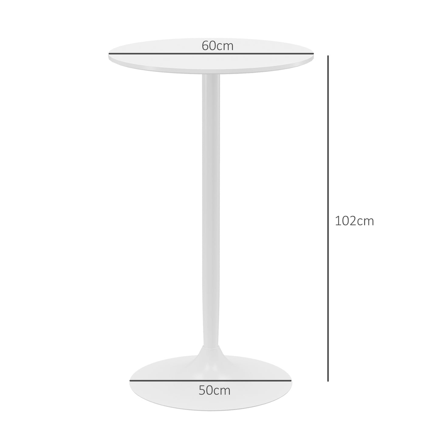 HOMCOM Mesa de Bar Redonda Mesa Alta de Cozinha Moderna com Bancada Pintada e Estrutura de Aço para 2 Pessoas para Casa Sala de Jantar Ø60x102 cm Branco