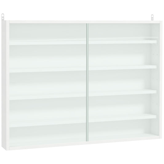 HOMCOM Vitrine de Parede de Madeira com Prateleiras Ajustáveis e 2 Portas Corredeiras de Vidro para Coleções Perfumes Bonecos de Decoração 80x9,5x60cm Branco