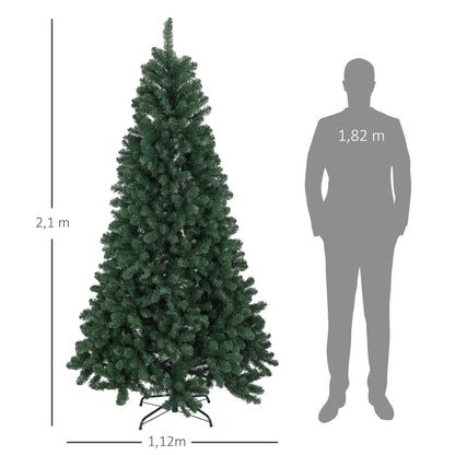 HOMCOM Árvore de Natal 210 cm Árvore de Natal Artificial com 1064 Ramos de Arame de Memória e Base Recolhível Árvore de Natal para Sala Verde