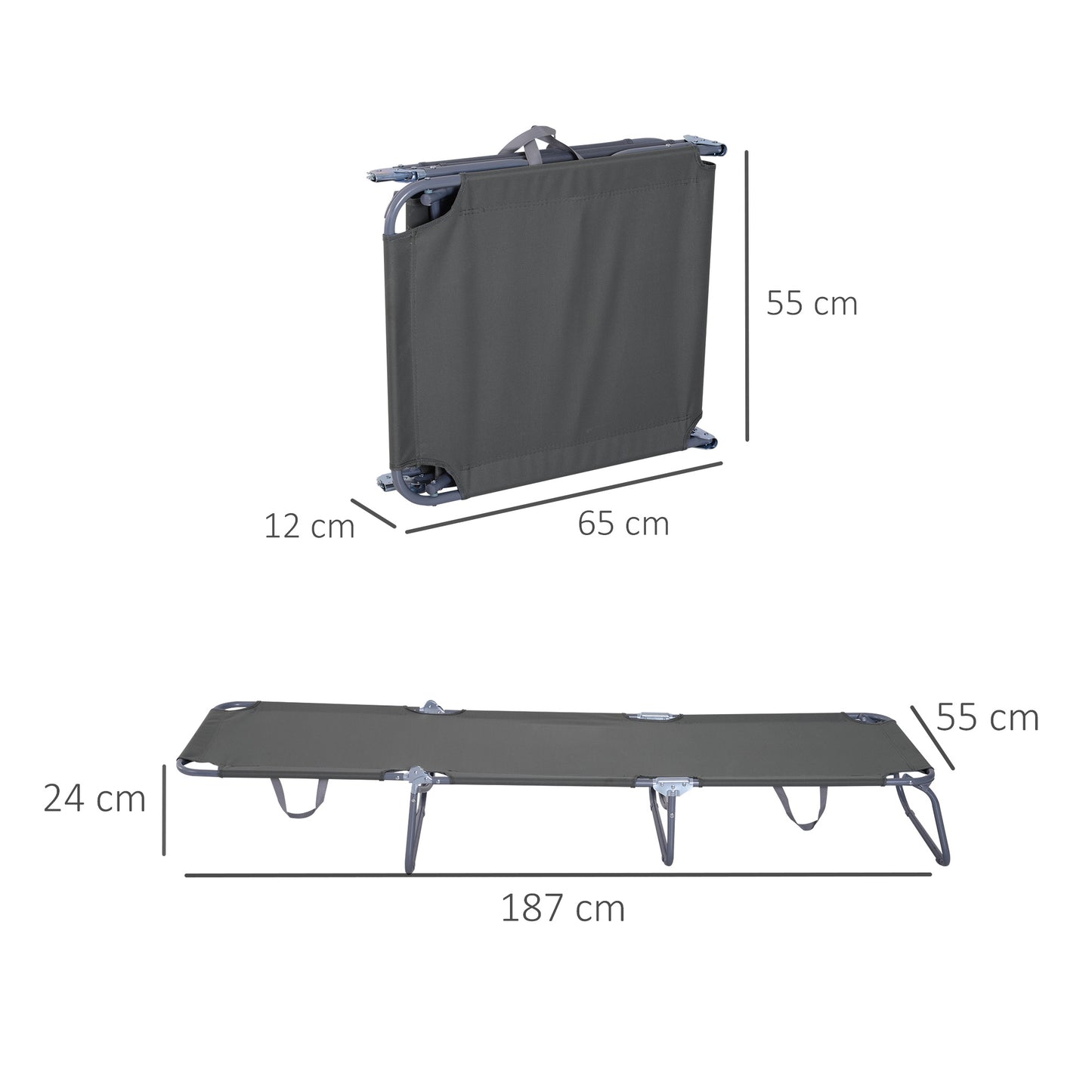 Outsunny Espreguiçadeira Dobrável Espreguiçadeira de Jardim com Encosto Ajustável em 5 Posições Peso Máximo 120 kg para Terraço Piscina Praia 187x55x24 cm Cinza