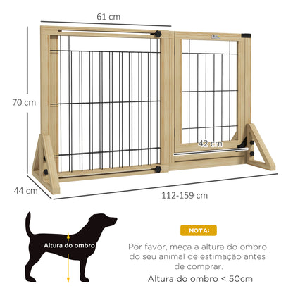 PawHut Barreira de Segurança para Cães de Madeira Barreira para Animais de Estimação Extensível de 2 Painéis com Pés de Apoio Triangular para Porta Corredor Escada 112-159x44x70 cm Madeira