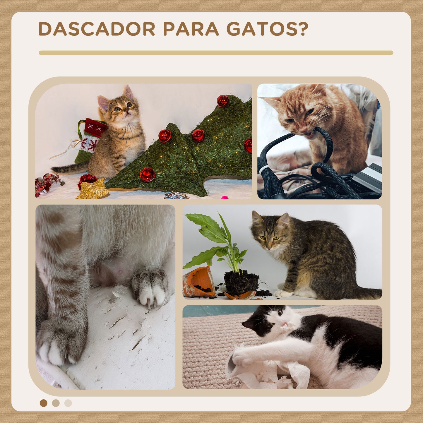 PawHut Árvore Arranhador para Gatos Centro de Atividades com Plataformas Cavernas de Felpa Suave Postes para Arranhar de Juta Bola Brinquedo Suspenso 60x34x136cm Bege