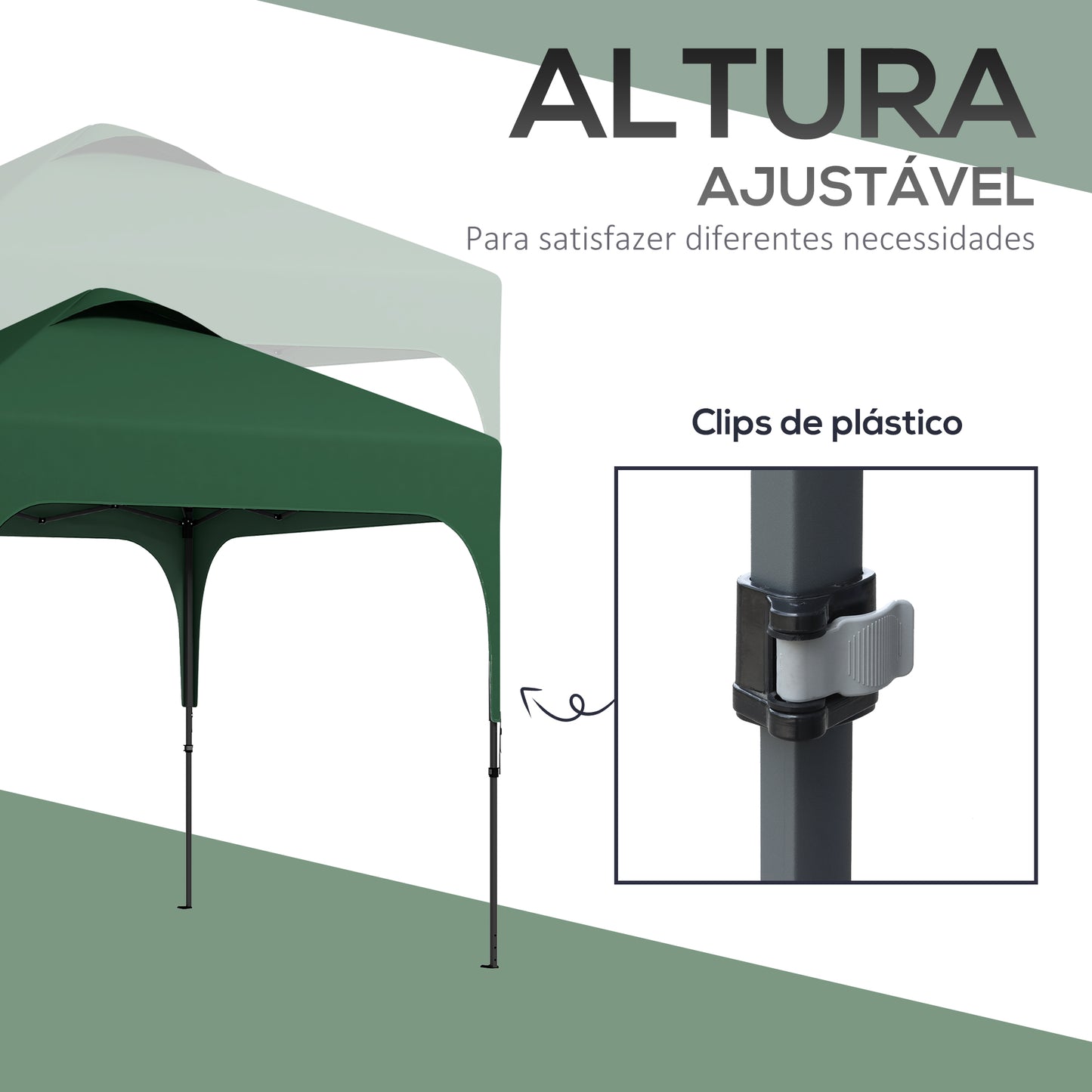 Outsunny Tenda Dobrável 2,5x2,5x2,68cm Tenda de Jardim com Proteção UV 50+ Altura Ajustável com 4 Sacos de Areia e Bolsa de Transporte para Acampamento Festas Pátio Verde Escuro