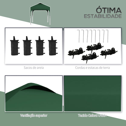 Outsunny Tenda Dobrável 2,5x2,5x2,68cm Tenda de Jardim com Proteção UV 50+ Altura Ajustável com 4 Sacos de Areia e Bolsa de Transporte para Acampamento Festas Pátio Verde Escuro