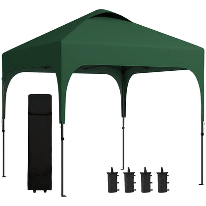 Outsunny Tenda Dobrável 2,5x2,5x2,68cm Tenda de Jardim com Proteção UV 50+ Altura Ajustável com 4 Sacos de Areia e Bolsa de Transporte para Acampamento Festas Pátio Verde Escuro