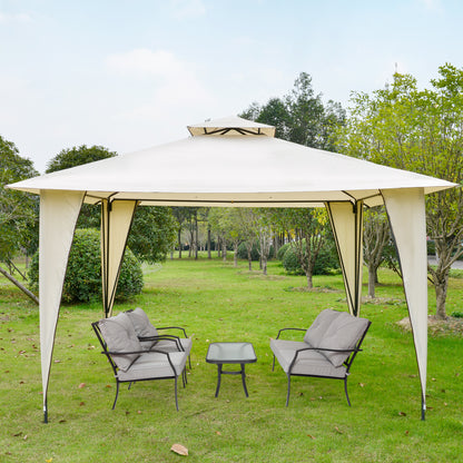 Outsunny Tenda Gazebo com teto duplo e 8 orifícios de drenagem para festas ao ar livre jardim 3,5 x 3,5 m bege