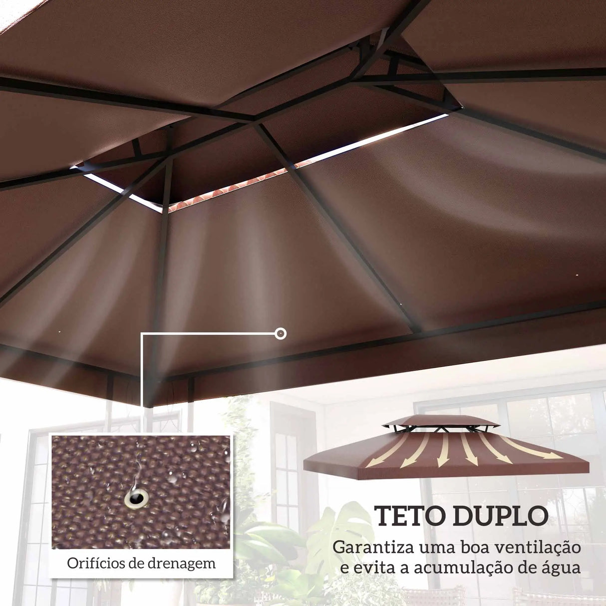 Toldo de Substituição 4x3 m para Pérgola de Jardim – Dupla Camada, Respirável e com 10 Orifícios de Drenagem