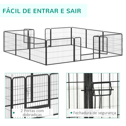 PawHut Parque para Cães com 12 Painéis Recinto para Animais de Estimação Modular com 2 Portas para Interior e Exterior Aço 80x60 cm Preto