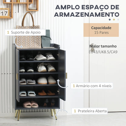 HOMCOM Sapateira com 2 Portas Armário para Sapatos com Prateleira Aberta e Prateleiras Ajustáveis para 15 Pares de Sapatos para Corredor Entrada 60x33x100 cm Cinza Escuro