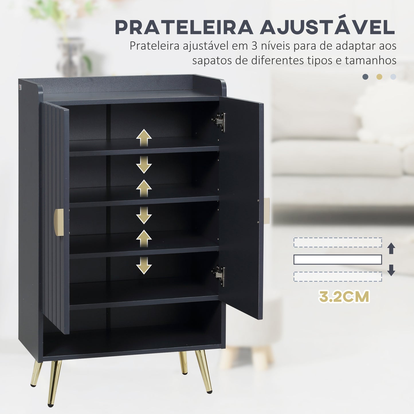 HOMCOM Sapateira com 2 Portas Armário para Sapatos com Prateleira Aberta e Prateleiras Ajustáveis para 15 Pares de Sapatos para Corredor Entrada 60x33x100 cm Cinza Escuro