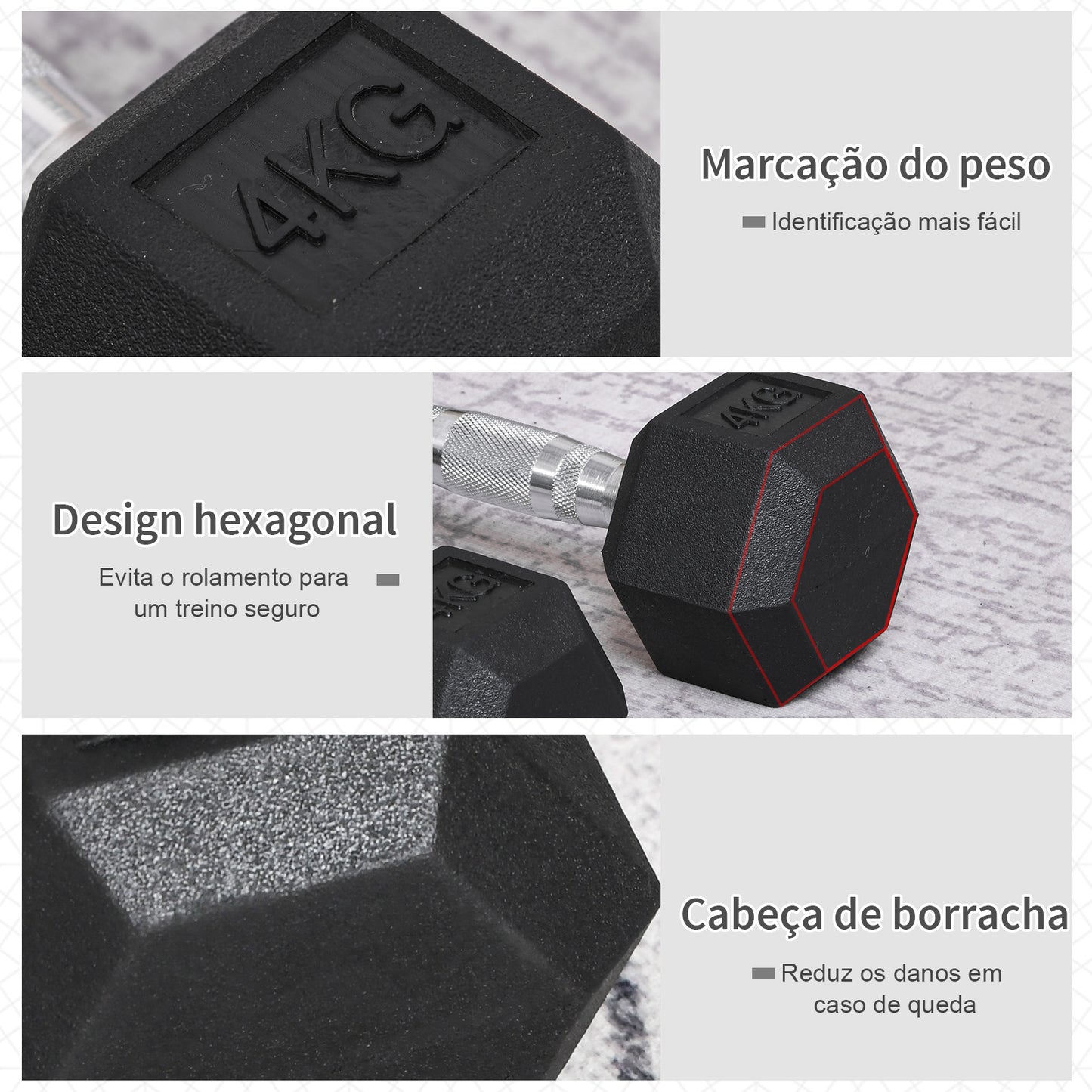 HOMCOM Conjunto de Halteres 8kg com Barra Metálica e Cabeça Hexagonal Conjunto Pesos para Treino em Casa Ginásio 27,2x10,5 cm Preto e Prata