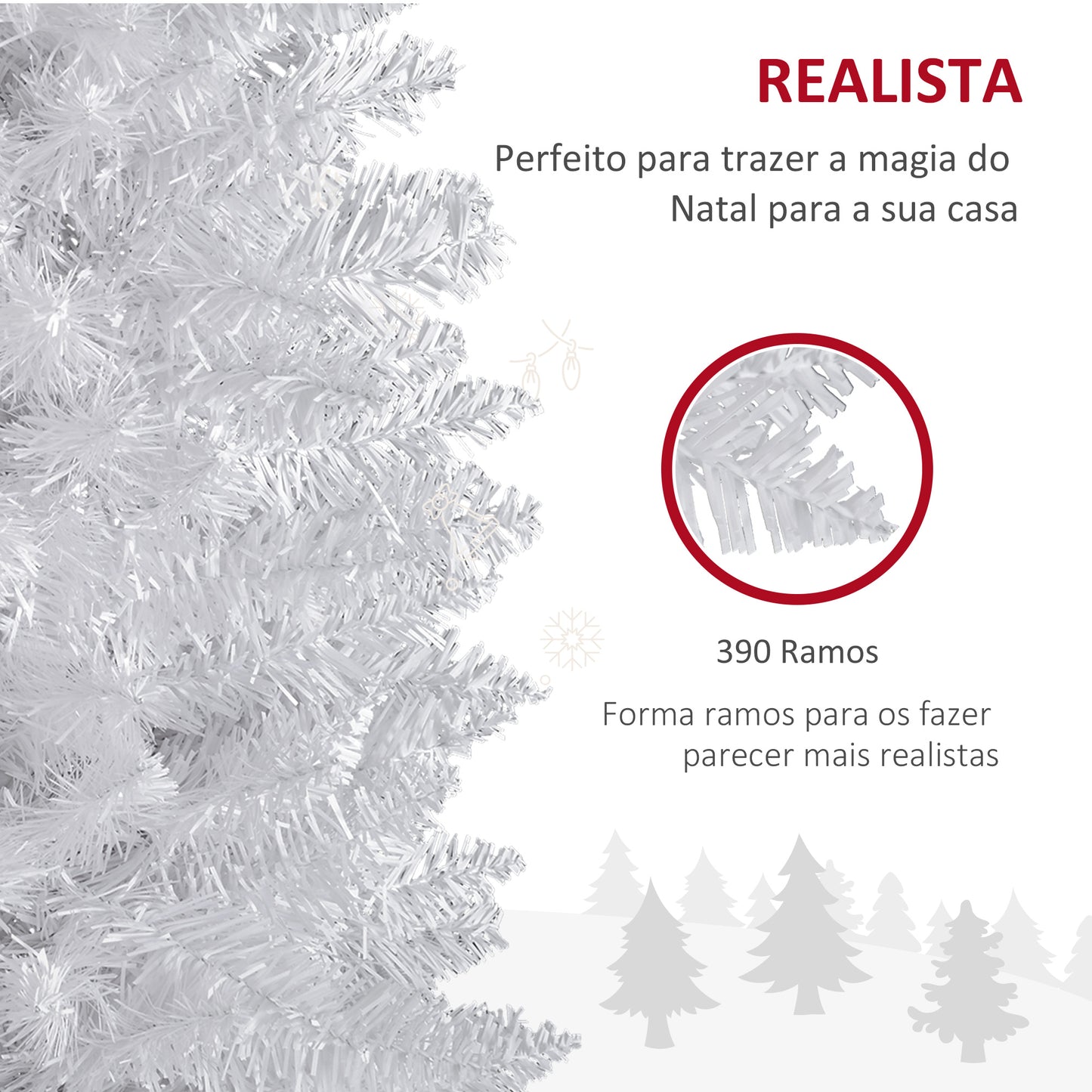 HOMCOM Árvore de Natal Artificial 180cm Ignífugo com 390 Ramos de PVC e Suporte de Metal Decoração de Natal para Interiores Fácil de Montar Verde