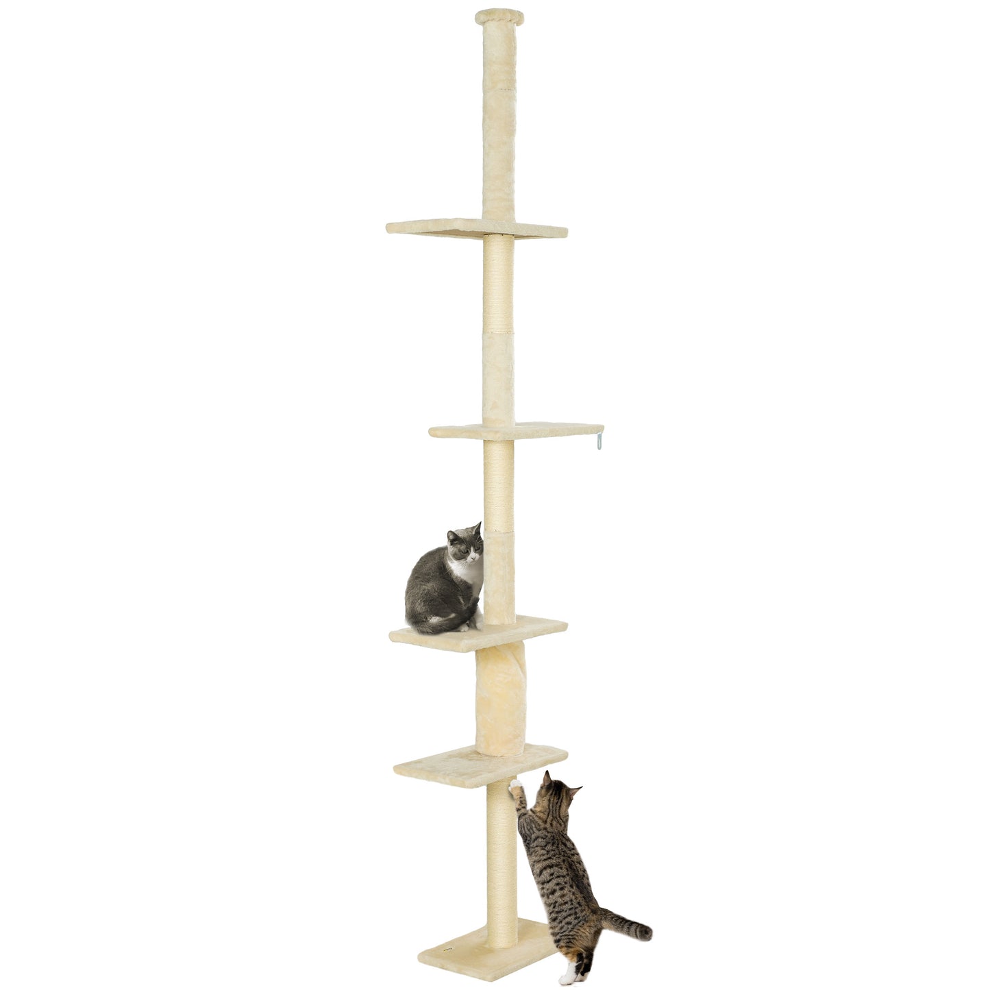 PawHut Arranhador para Gatos do Chão ao Teto 225-275 cm Arranhador para Gatos Torre para Gatos com Múltiplas Plataformas Sistema Anti-Tombo Creme