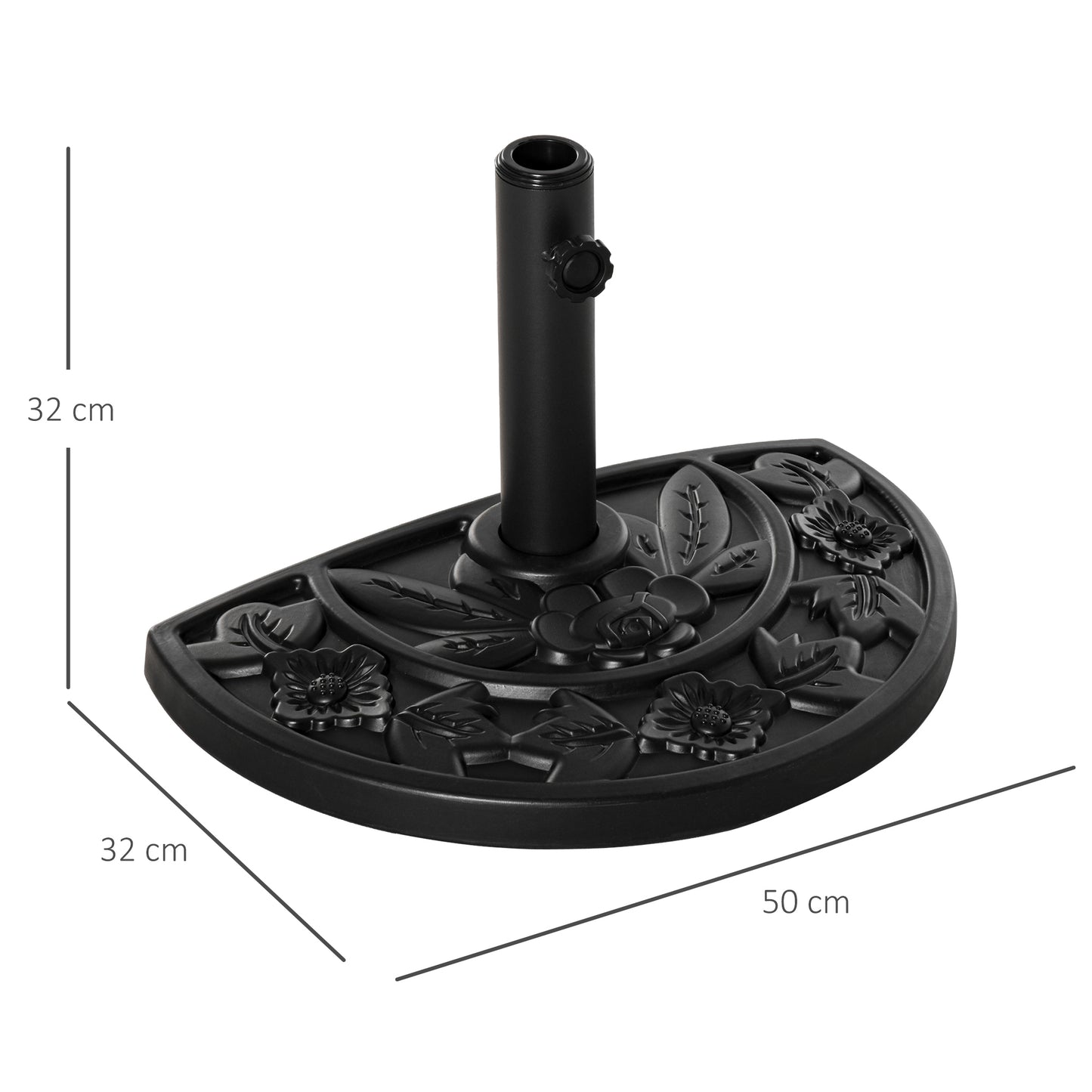 Outsunny Base para Chapéu de Sol Semicircular 9 kg Base para Chapéu de Sol Apto para Mastros de 35 mm 38mm e 48 mm Preenchido dom Cimento para Varanda Pátio 50x32x32cm Preto