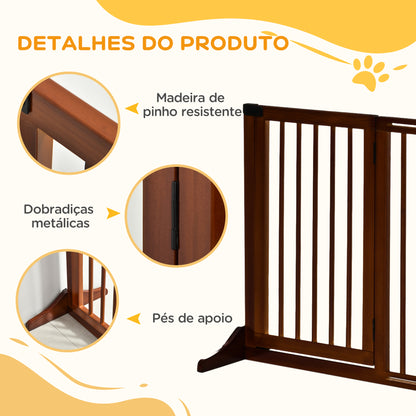 PawHut Barreira de Segurança Extensível para Cães Grade de Proteção para Escadas e Portas 113-166cm 3 Peças com Estrutura de Madeira e Suporte de Pé 113-166x36x71 cm Marrom