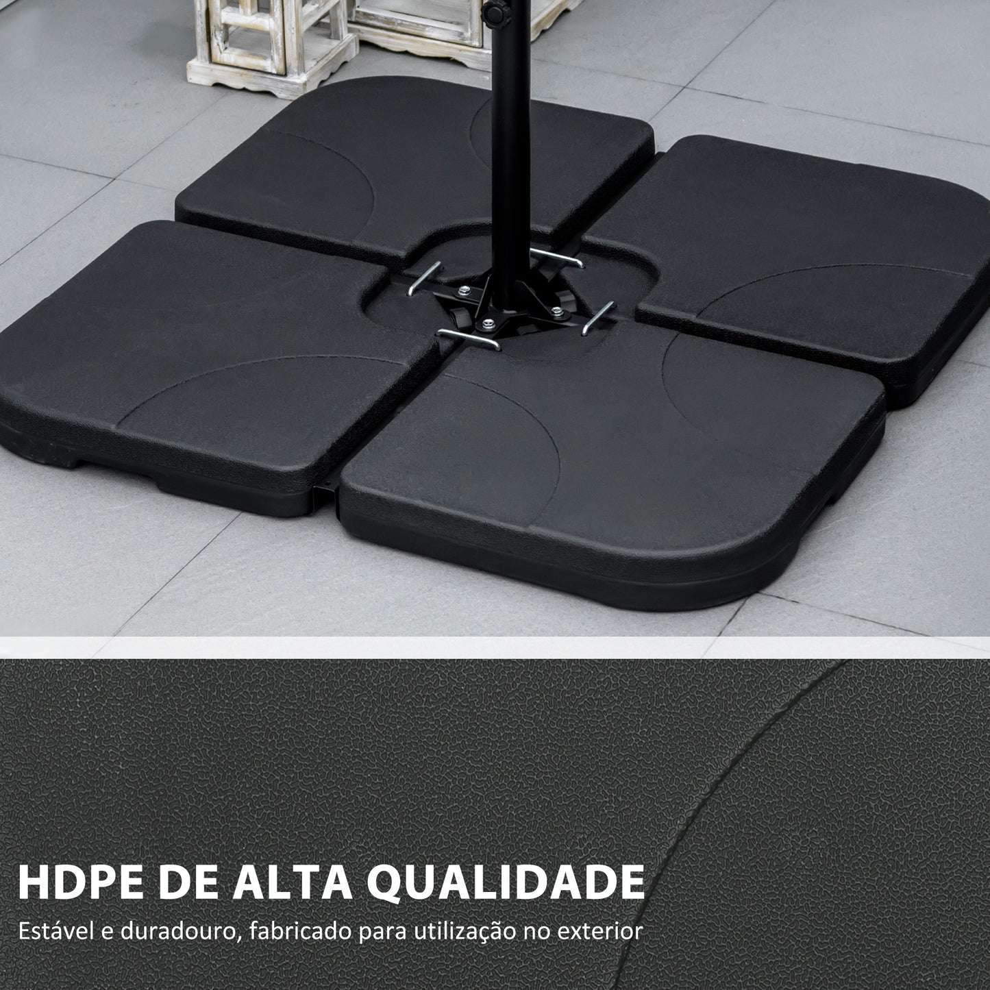 Outsunny Conjunto de Pesos para Base de Chapéu de Sol de 4 Peças Base para Chapéu de Sol Quadrada Preenchível com 15 Litros de Água ou 19,5 kg de Areia para Base Cruzada Preto