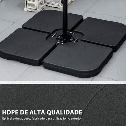 Outsunny Conjunto de Pesos para Base de Chapéu de Sol de 4 Peças Base para Chapéu de Sol Quadrada Preenchível com 15 Litros de Água ou 19,5 kg de Areia para Base Cruzada Preto